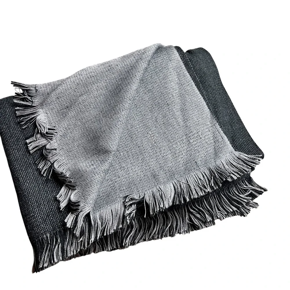 Shupaca Baby Alpaca Blend Reversible Throw Blanket Charcoal Grey Fringed Peru